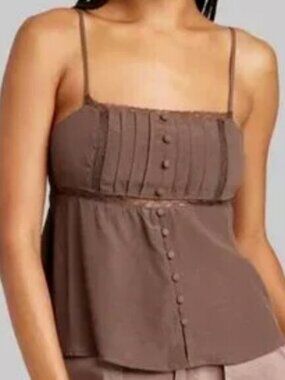 Excellent Condition, SZ L, Lace Trim Camisole, Brown
